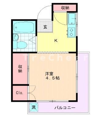 パレス関(1K/3階)の間取り写真
