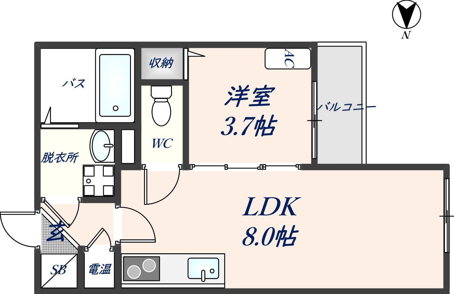 GRANDIR瓢箪山(1LDK/2階)の間取り写真