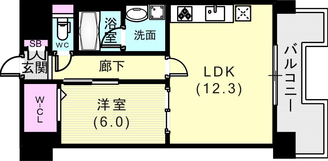 L・ISOBE三宮(1LDK/7階)の間取り写真
