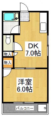 コーポ藤(1DK/3階)の間取り写真