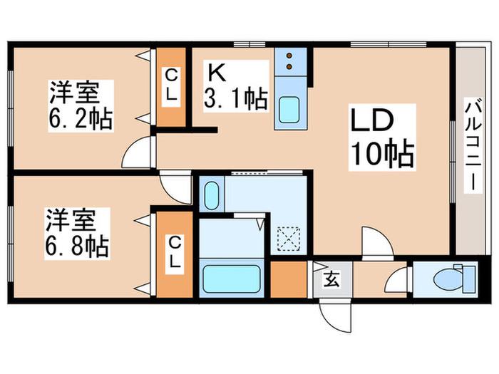 グランメールVILLA9.16(2LDK/3階)の間取り写真