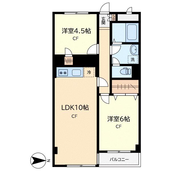 マンションニュー目黒 313号(2LDK/3階)の間取り写真