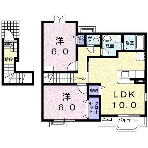 ファインヒル(2LDK/2階)の間取り写真