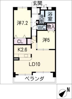 グリーンビレッジ中垣内(2LDK/3階)の間取り写真