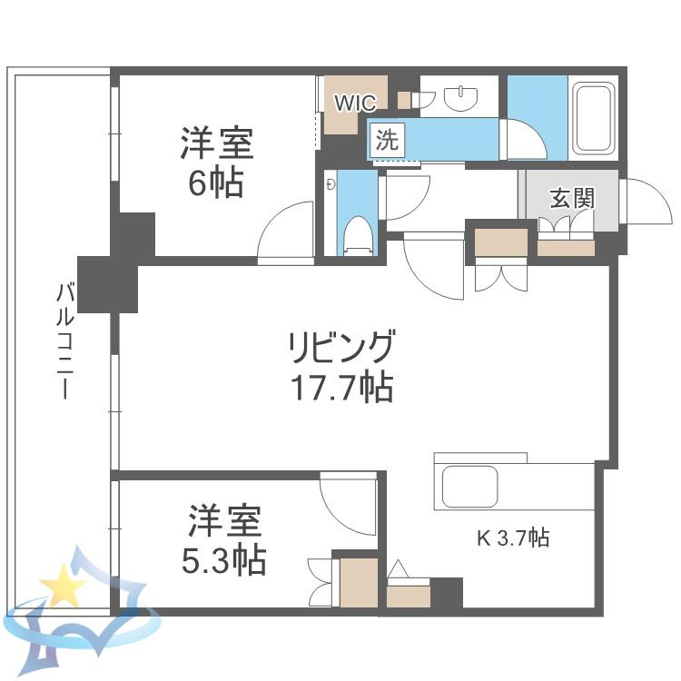 ザ・グランアルト札幌 苗穂ステーションタワー(2LDK/16階)の間取り写真