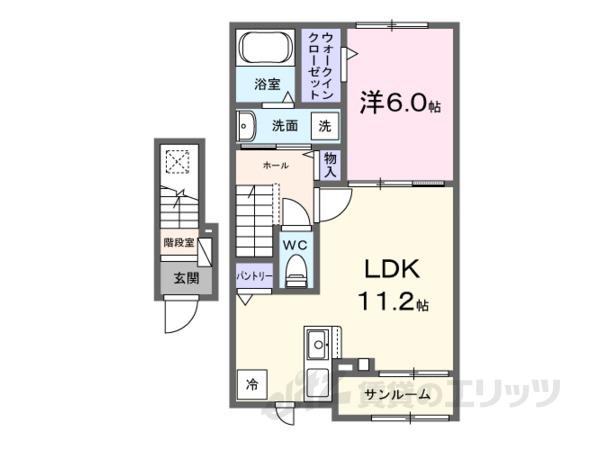 セレスティアI(1LDK/2階)の間取り写真