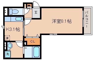 レジデンスヒル オオタニ(1K/2階)の間取り写真