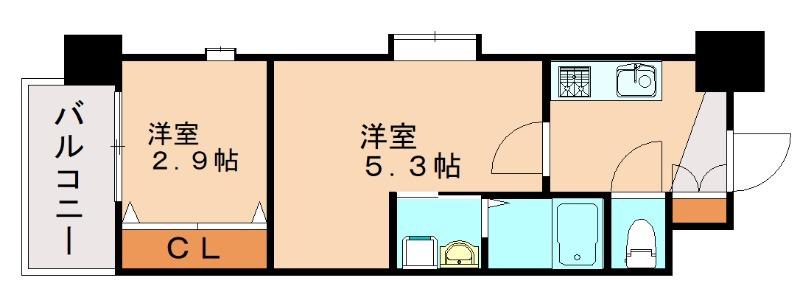 ギャラン折尾(2K/9階)の間取り写真