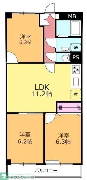 東海狭山マンション(3LDK/2階)の間取り写真
