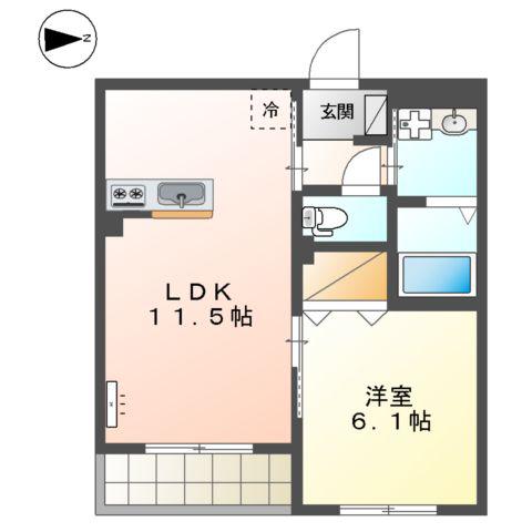 鶴見区下末吉マンション(1LDK/2階)の間取り写真