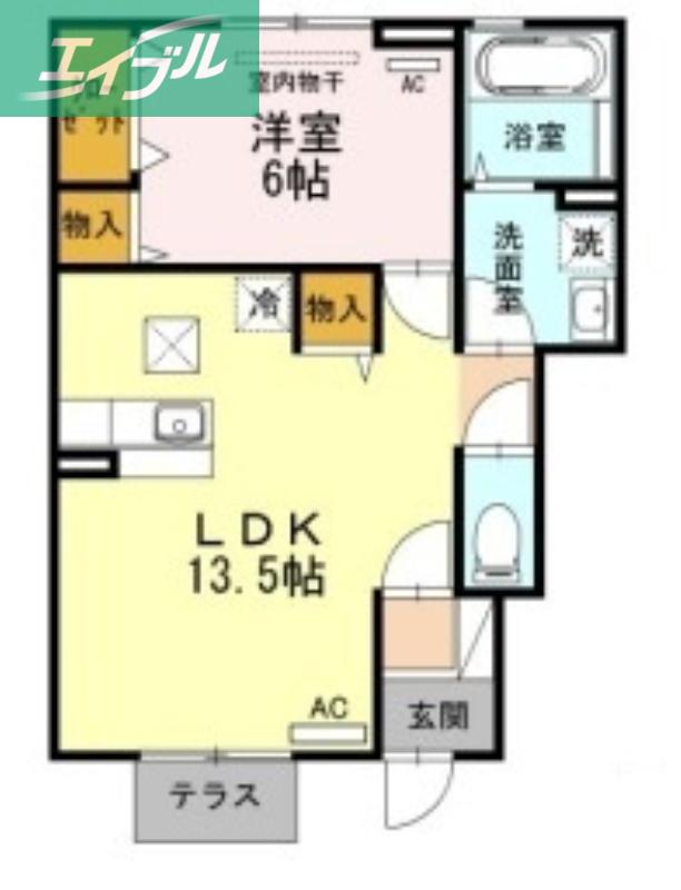 HAPPINESSくにしろ B棟(1LDK/1階)の間取り写真