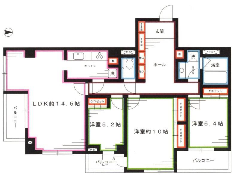 クリスタルコート(3LDK/2階)の間取り写真