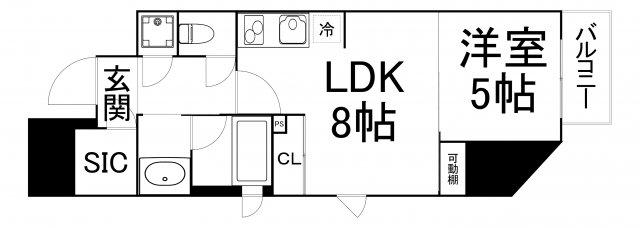 シーズンフラッツ梅田北(1LDK/8階)の間取り写真