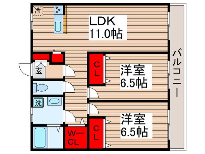 リュミエール咲が丘(2LDK/3階)の間取り写真
