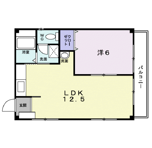 ノ-スコア北府(1LDK/1階)の間取り写真