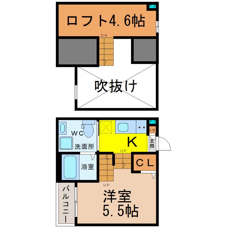 モルゲンロート(1K/2階)の間取り写真