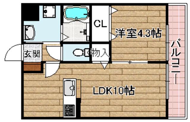 ニューアムールクラニア(1LDK/1階)の間取り写真