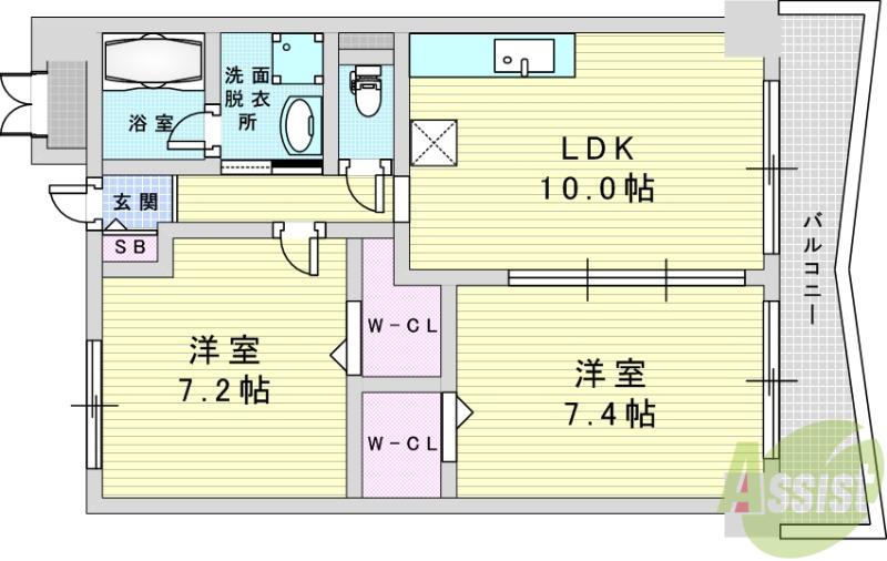 サントル・リヴァージュ参番館(2LDK/9階)の間取り写真