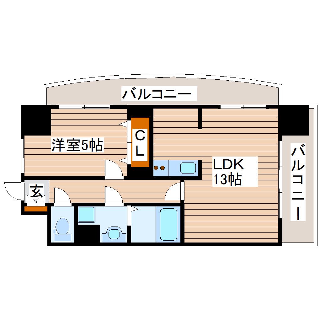 レジディア榴岡公園(1LDK/2階)の間取り写真