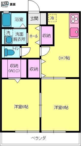 グラウィスコートA棟(2DK/1階)の間取り写真