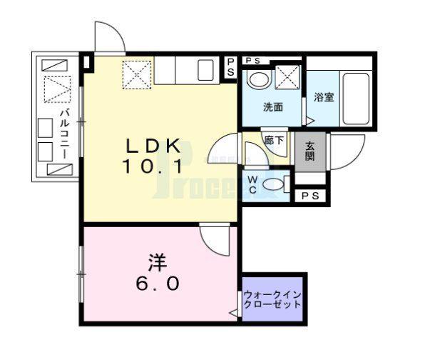 グレイシャス千早(1LDK/3階)の間取り写真