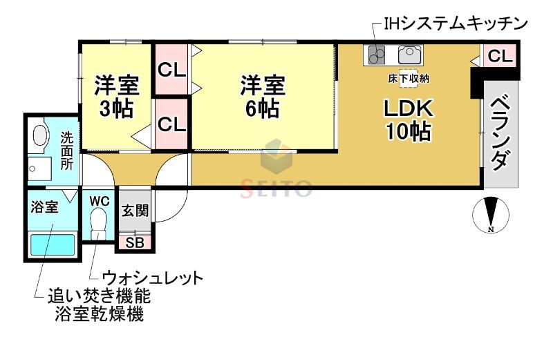 ヴィラ オーブ - K(2LDK/1階)の間取り写真