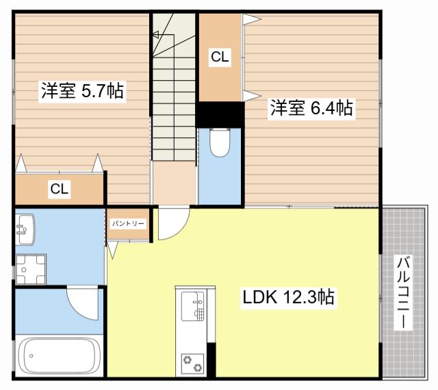 ユアメゾン小山C(2LDK/2階)の間取り写真