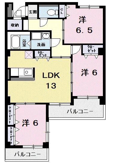 アーバンヒルズ一ツ木(3LDK/5階)の間取り写真