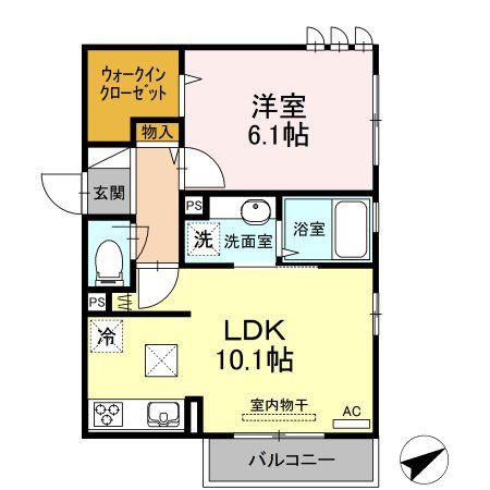 ヴューテラス ナカイ(1LDK/2階)の間取り写真