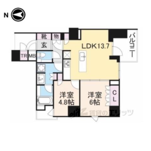 グランドメゾン京都御池通(2LDK/4階)の間取り写真