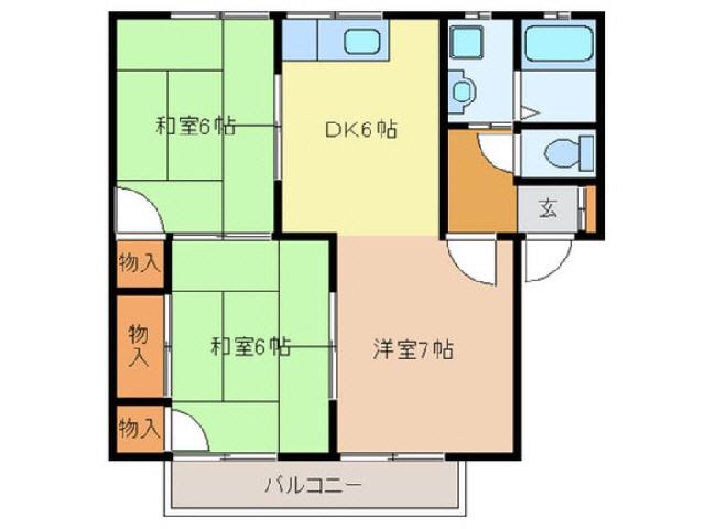 セジュール赤崎 A棟(3DK/2階)の間取り写真