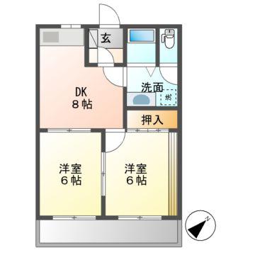 フジワラマンション(2DK/4階)の間取り写真