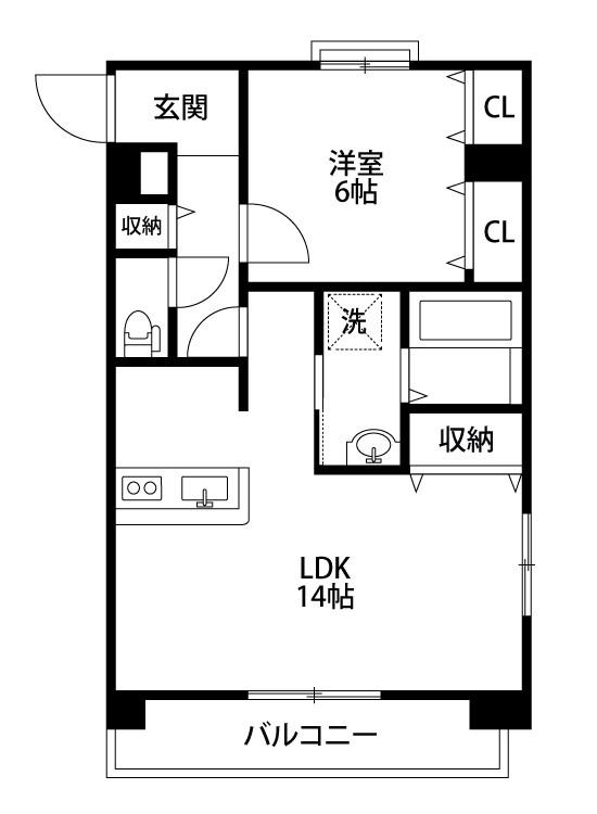 グランディール駅南(1LDK/6階)の間取り写真