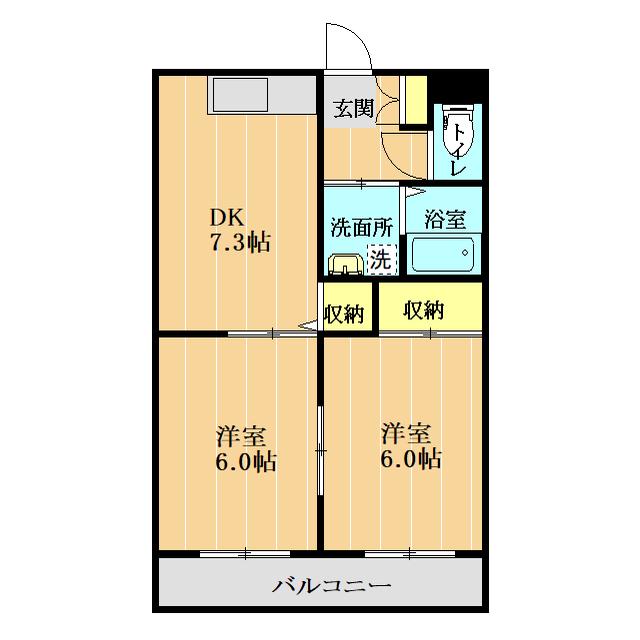 PATIO黒髪II(2DK/3階)の間取り写真