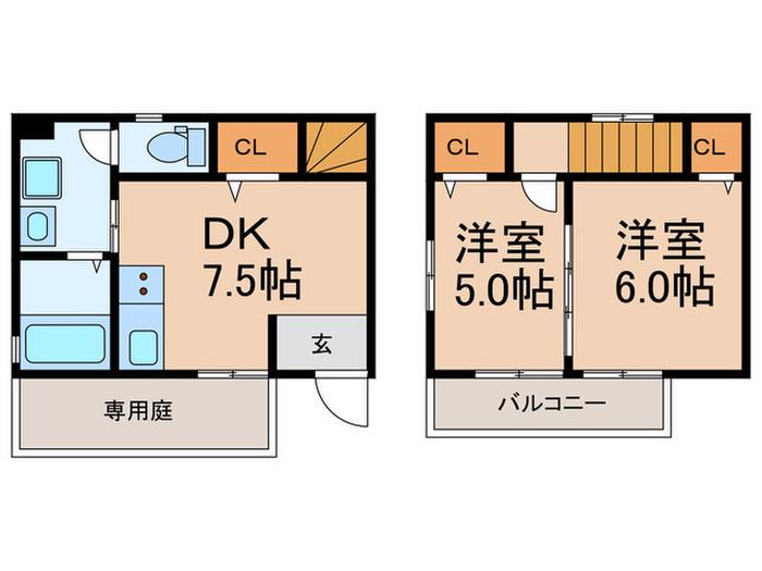 ハイマート岩屋(2DK/1階)の間取り写真