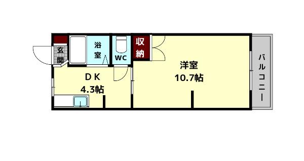 聖和ハイツ生駒B(1DK/1階)の間取り写真