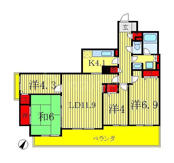 パークノヴァ北小金(4LDK/3階)の間取り写真