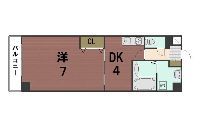 イクスコート大津駅前(1DK/15階)の間取り写真