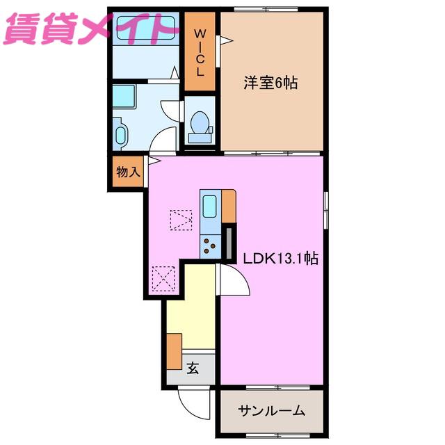 ラフォーレ三ツ谷東 B(1LDK/1階)の間取り写真