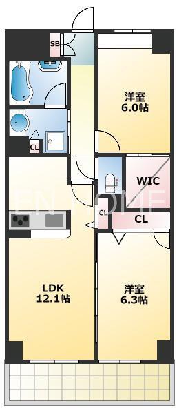 UEHONMACHI HILLS SK(2LDK/2階)の間取り写真