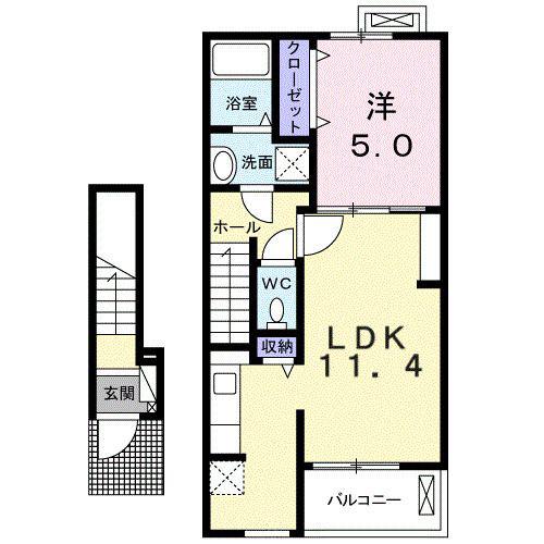 メゾン・リヴィエール(1LDK/2階)の間取り写真