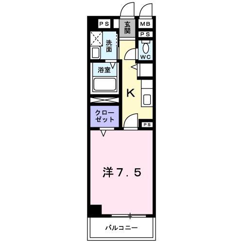 マルベル宇多津(1K/2階)の間取り写真