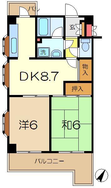 グレイスハイツ3(2DK/4階)の間取り写真
