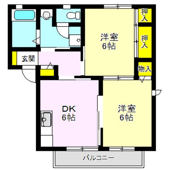 ハーモニー(2DK/1階)の間取り写真