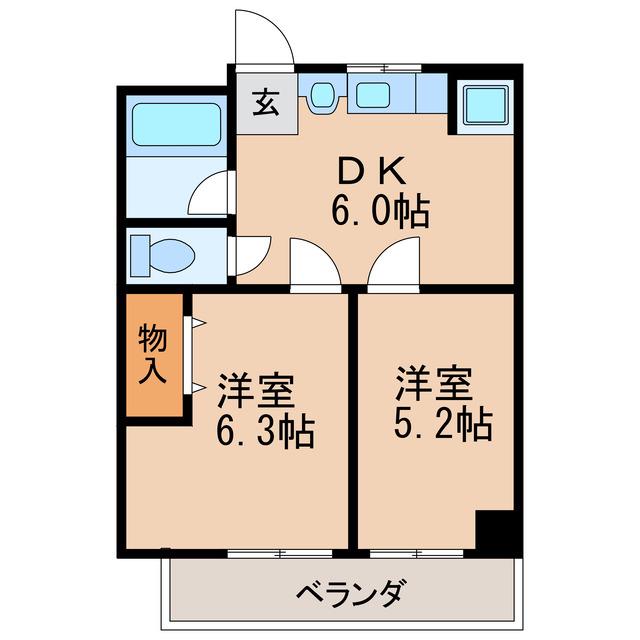 向陽ビル(2DK/5階)の間取り写真