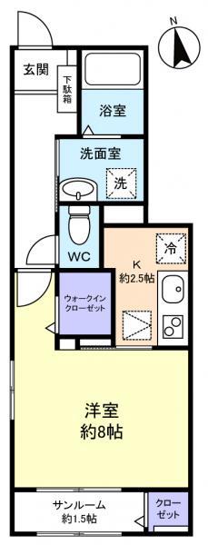 ボヌール台山I(1K/1階)の間取り写真