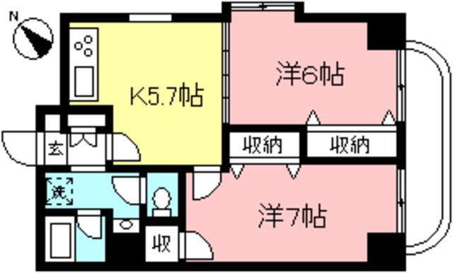 コンフォート向ケ丘(2K/3階)の間取り写真