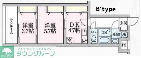 プエルタデルソル(2DK/2階)の間取り写真