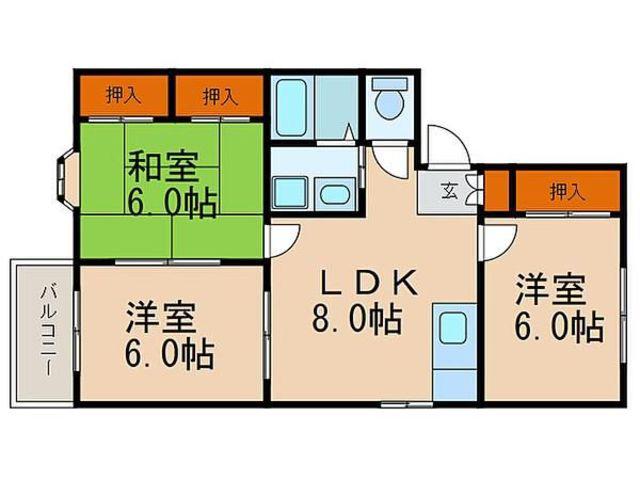 サクラテラス八田 弐番館(3LDK/2階)の間取り写真