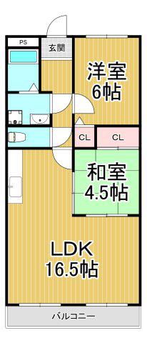 エスペランス鹿陽(2LDK/4階)の間取り写真